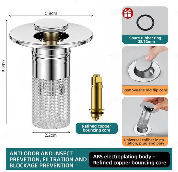 🏆Last Day Promotion 60% OFF🏆Pop Up Sink Drain Strainer----🛀Removes odors and prevents blockages